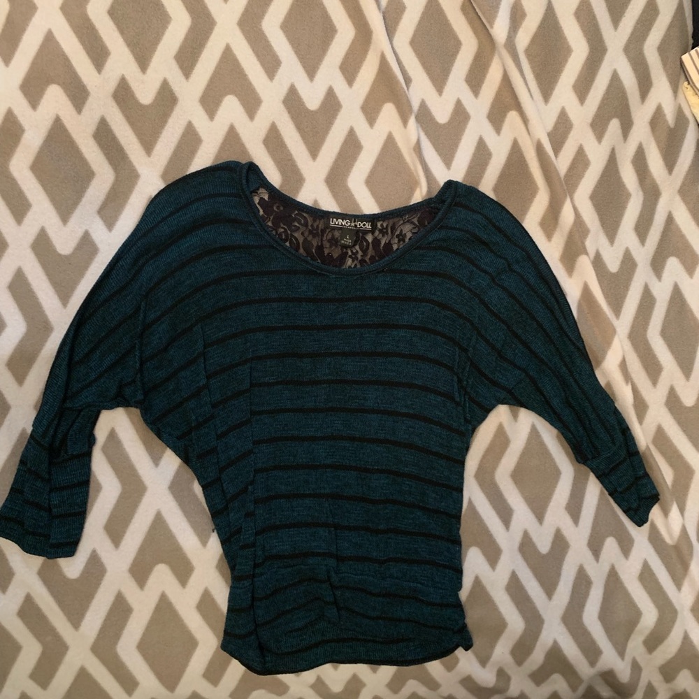 Green/teal striped sweater